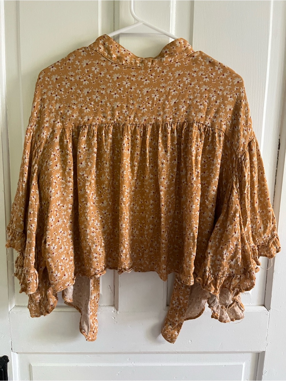 Free People Floral Tie-Front Crop Top in Mustard - Picture 7 of 9
